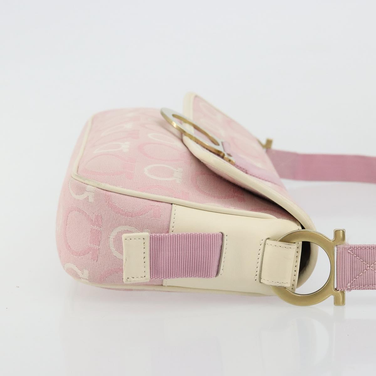 Salvatore Ferragamo Gancini Shoulder Bag Canvas Pink Gold Auth BA12412