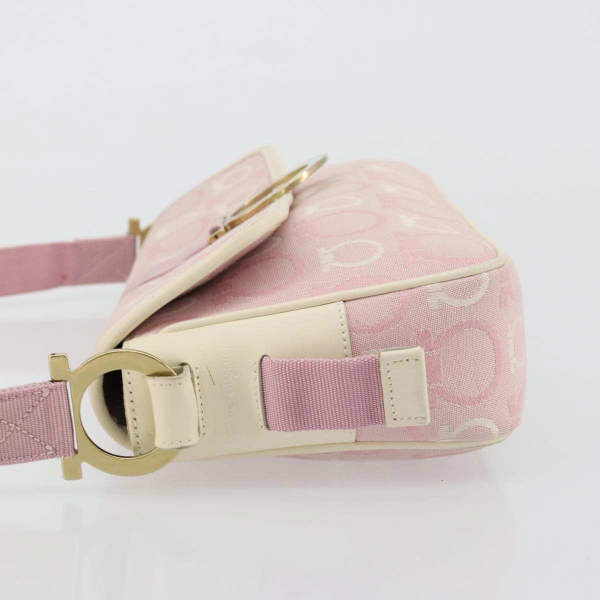 Salvatore Ferragamo Gancini Shoulder Bag Canvas Pink Gold Auth BA12412