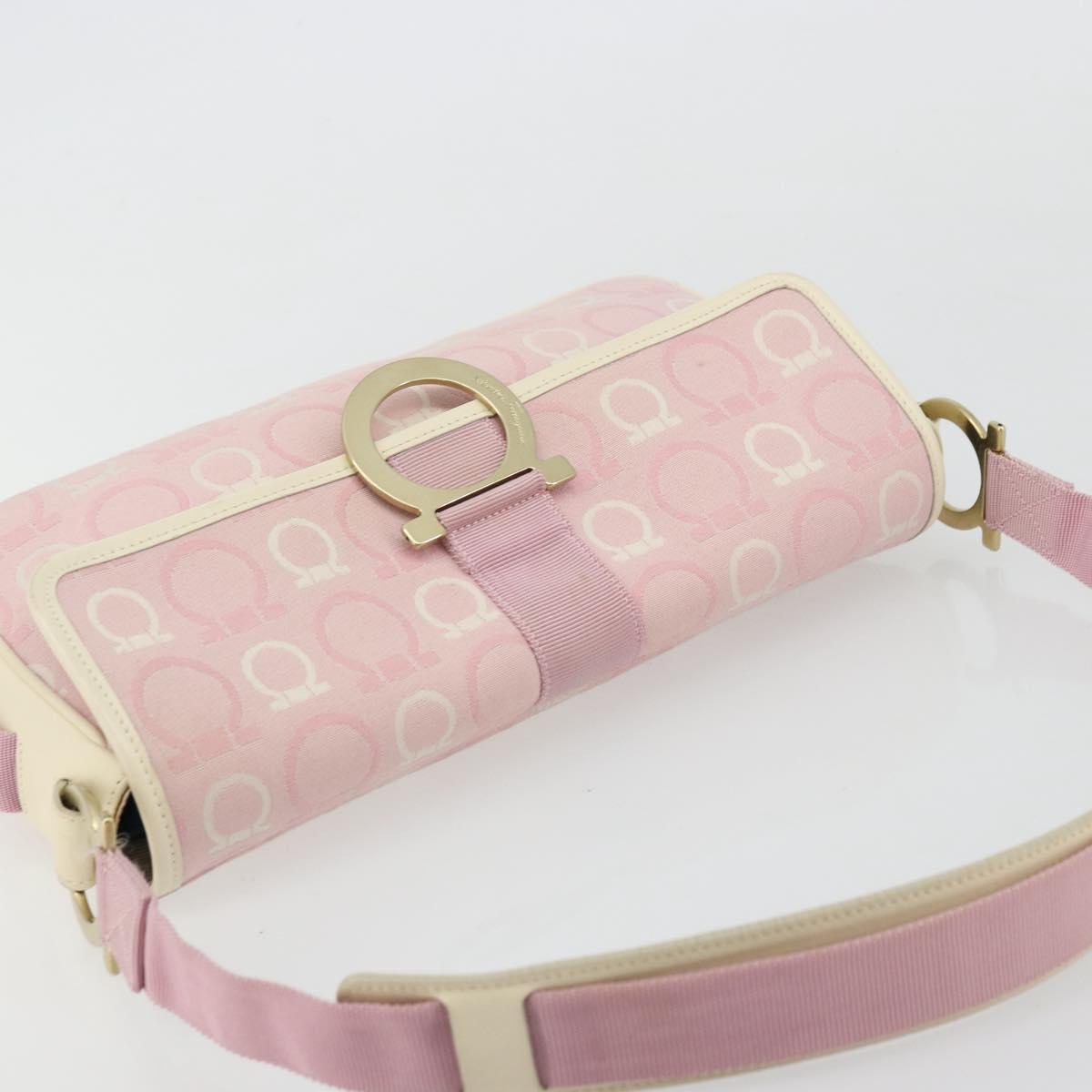 Salvatore Ferragamo Gancini Shoulder Bag Canvas Pink Gold Auth BA12412