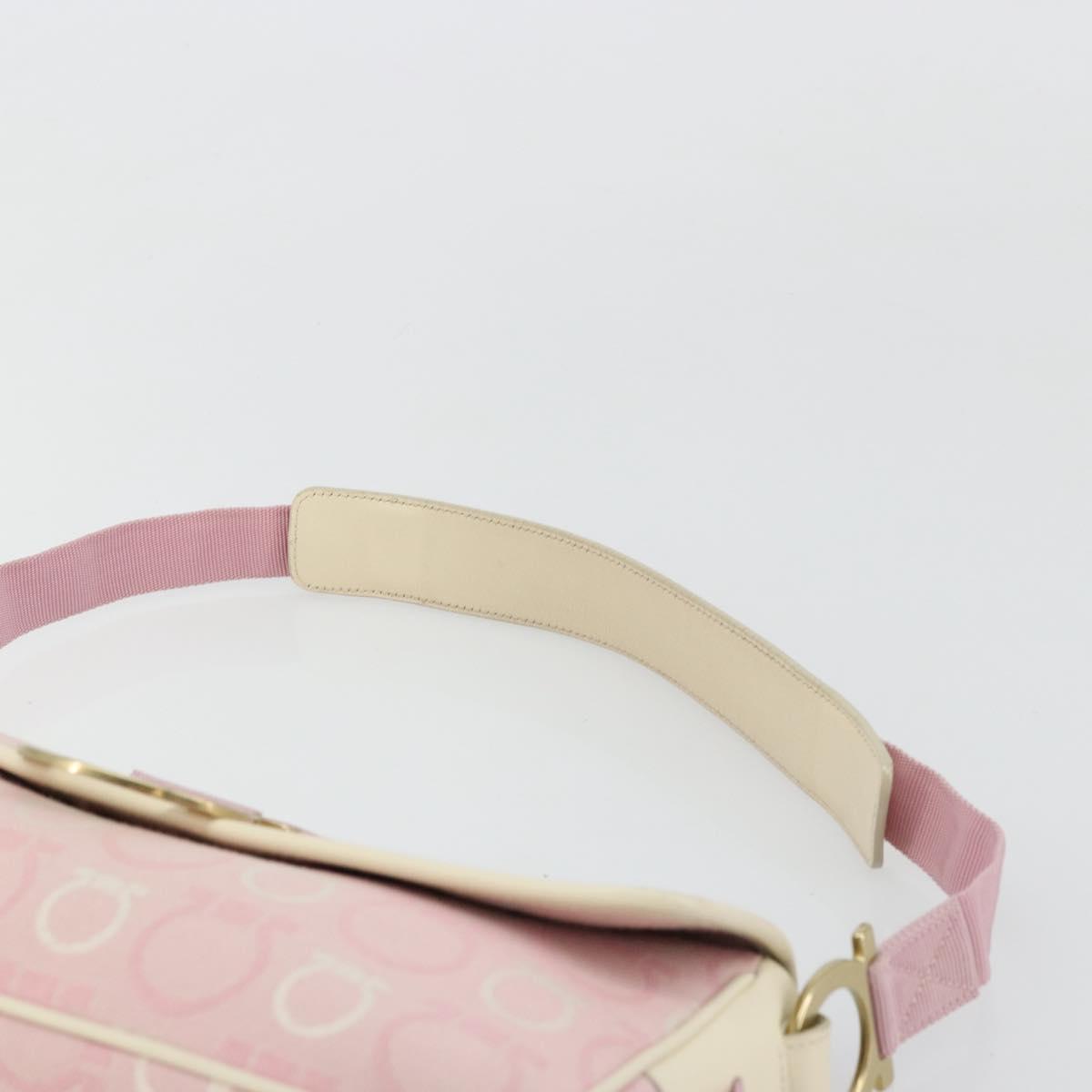 Salvatore Ferragamo Gancini Shoulder Bag Canvas Pink Gold Auth BA12412
