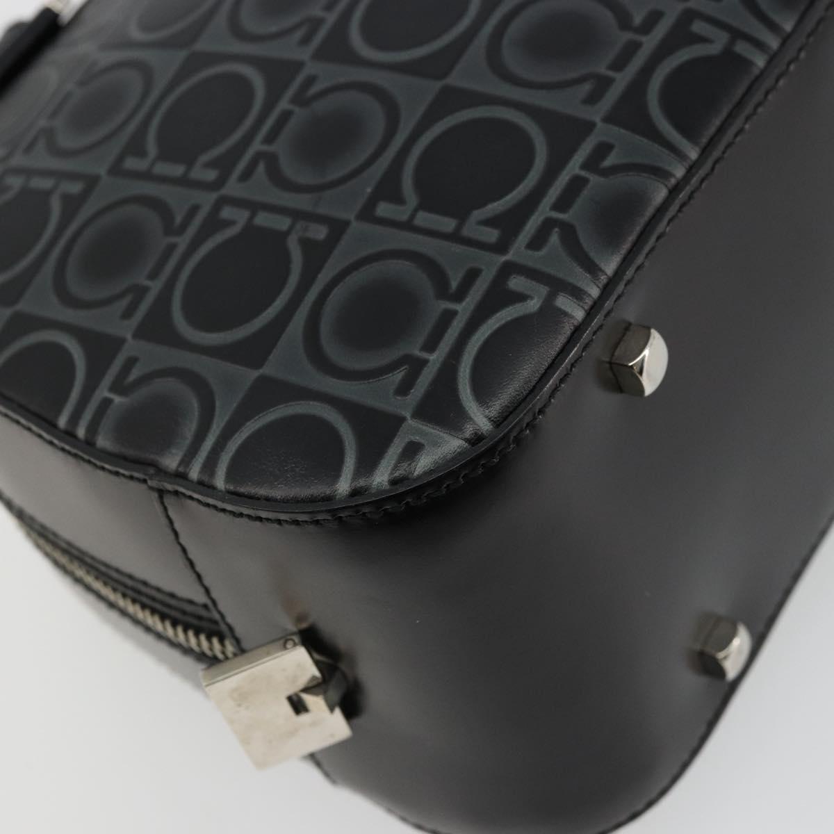 Salvatore Ferragamo Gancini Hand Bag Leather Black Silver Auth BA12414A