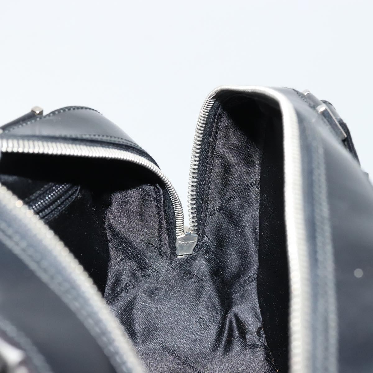 Salvatore Ferragamo Gancini Hand Bag Leather Black Silver Auth BA12414A