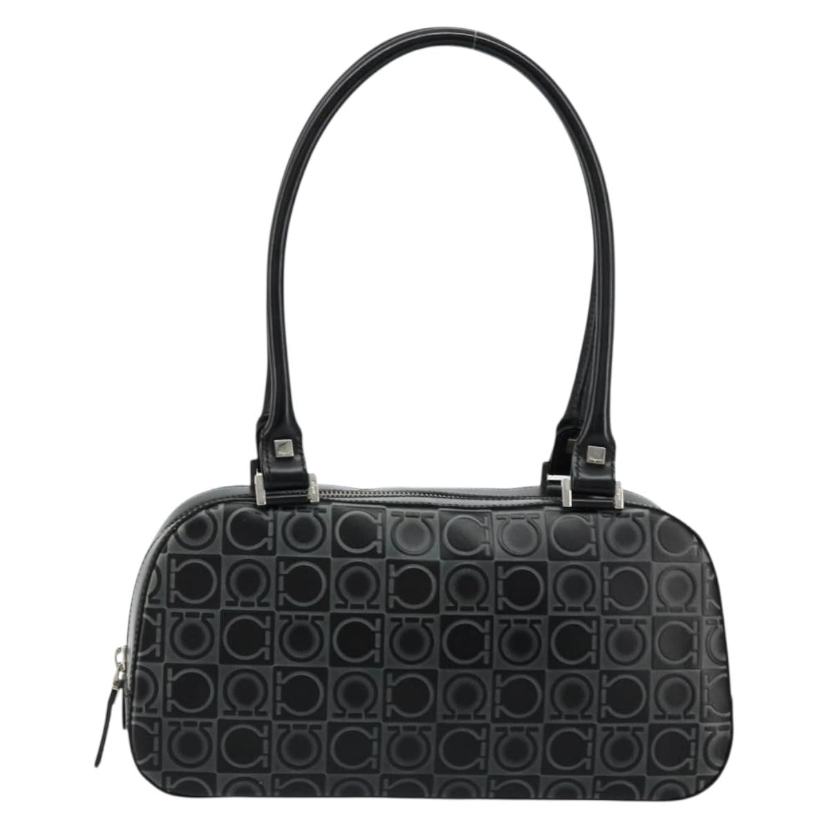 Salvatore Ferragamo Gancini Hand Bag Leather Black Silver Auth BA12414A