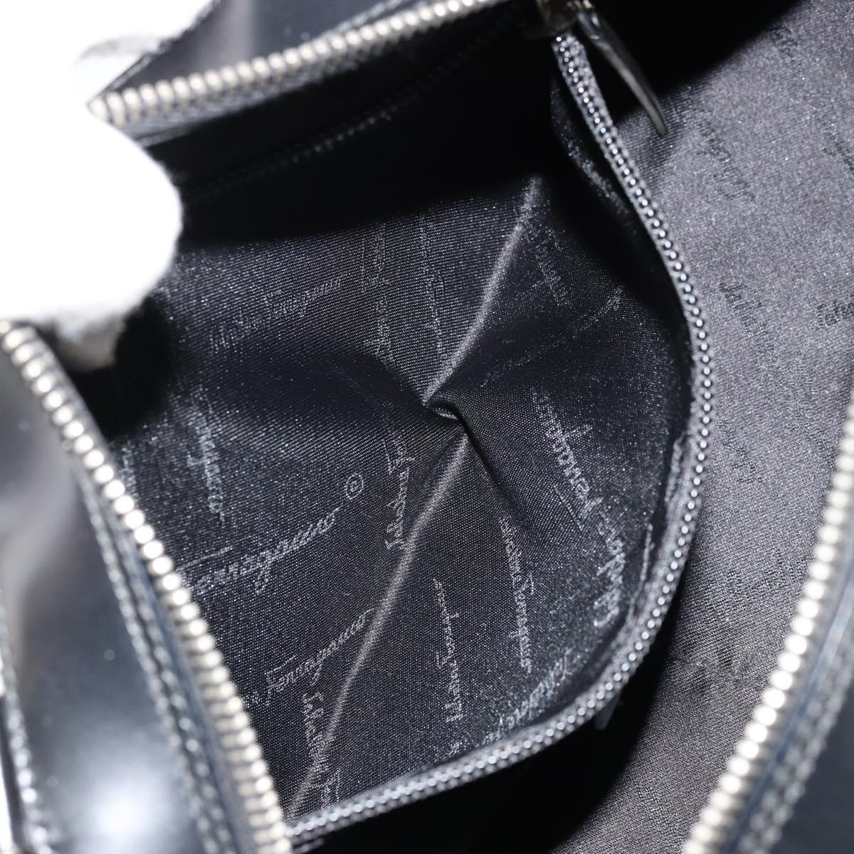 Salvatore Ferragamo Gancini Hand Bag Leather Black Silver Auth BA12414A
