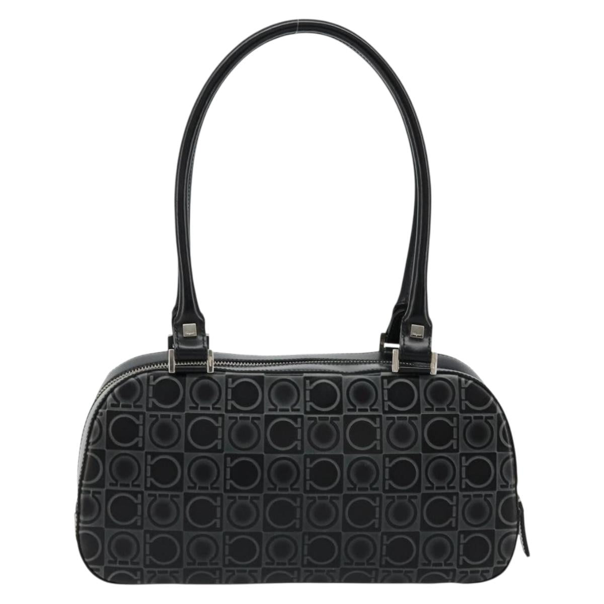 Salvatore Ferragamo Gancini Hand Bag Leather Black Silver Auth BA12414A