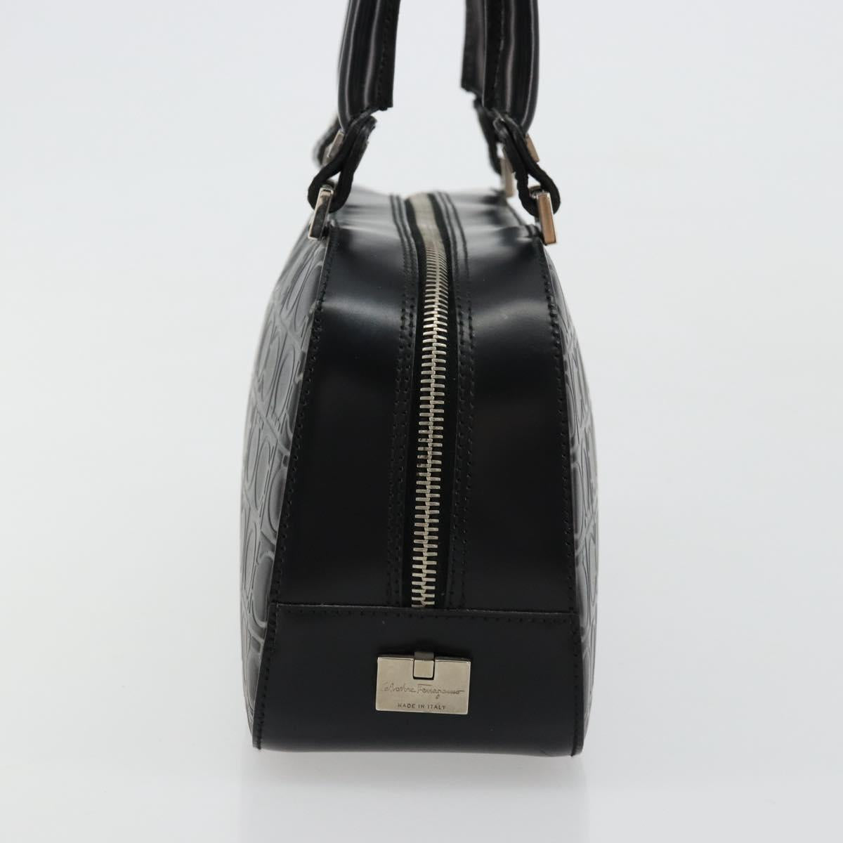 Salvatore Ferragamo Gancini Hand Bag Leather Black Silver Auth BA12414A