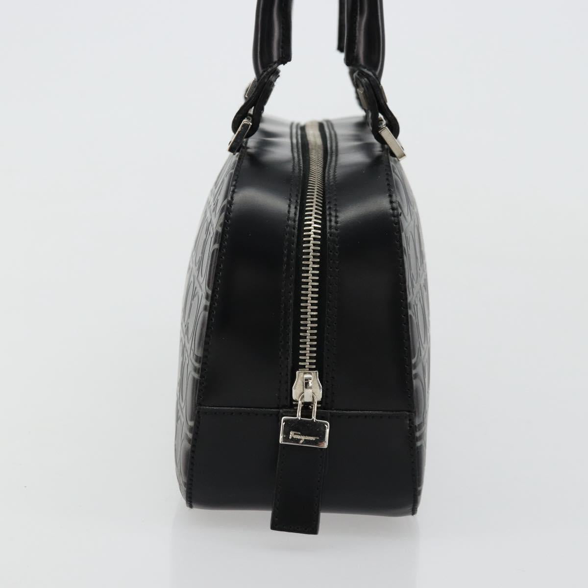 Salvatore Ferragamo Gancini Hand Bag Leather Black Silver Auth BA12414A