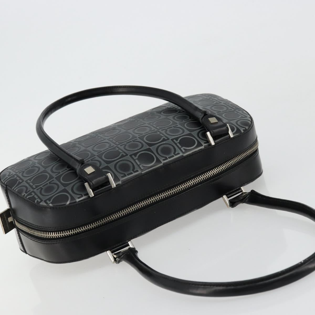 Salvatore Ferragamo Gancini Hand Bag Leather Black Silver Auth BA12414A