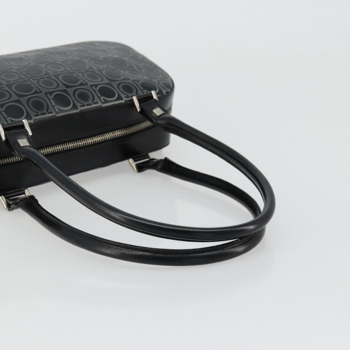 Salvatore Ferragamo Gancini Hand Bag Leather Black Silver Auth BA12414A