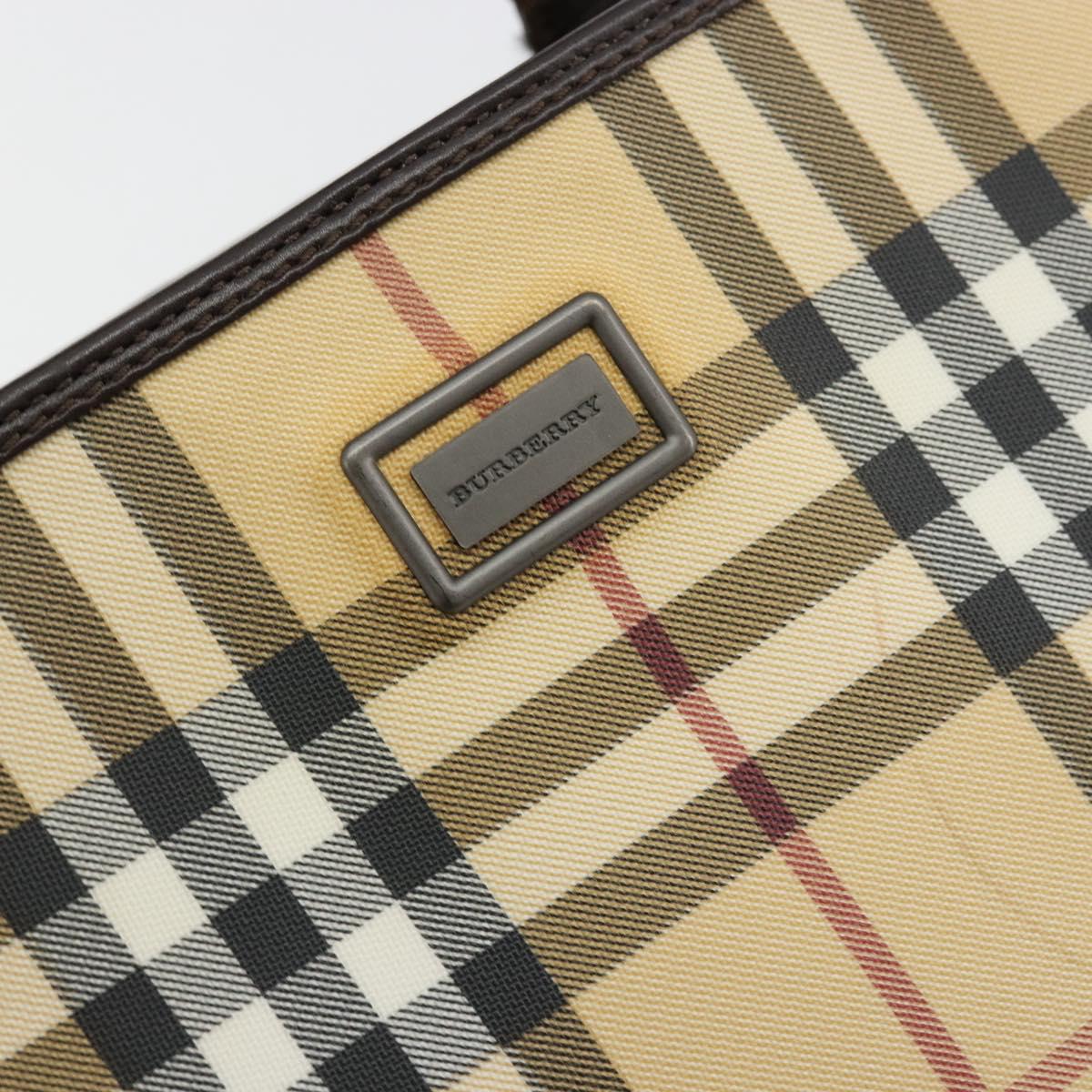 BURBERRY Nova Check Hand Bag PVC Leather Beige Auth BA12421