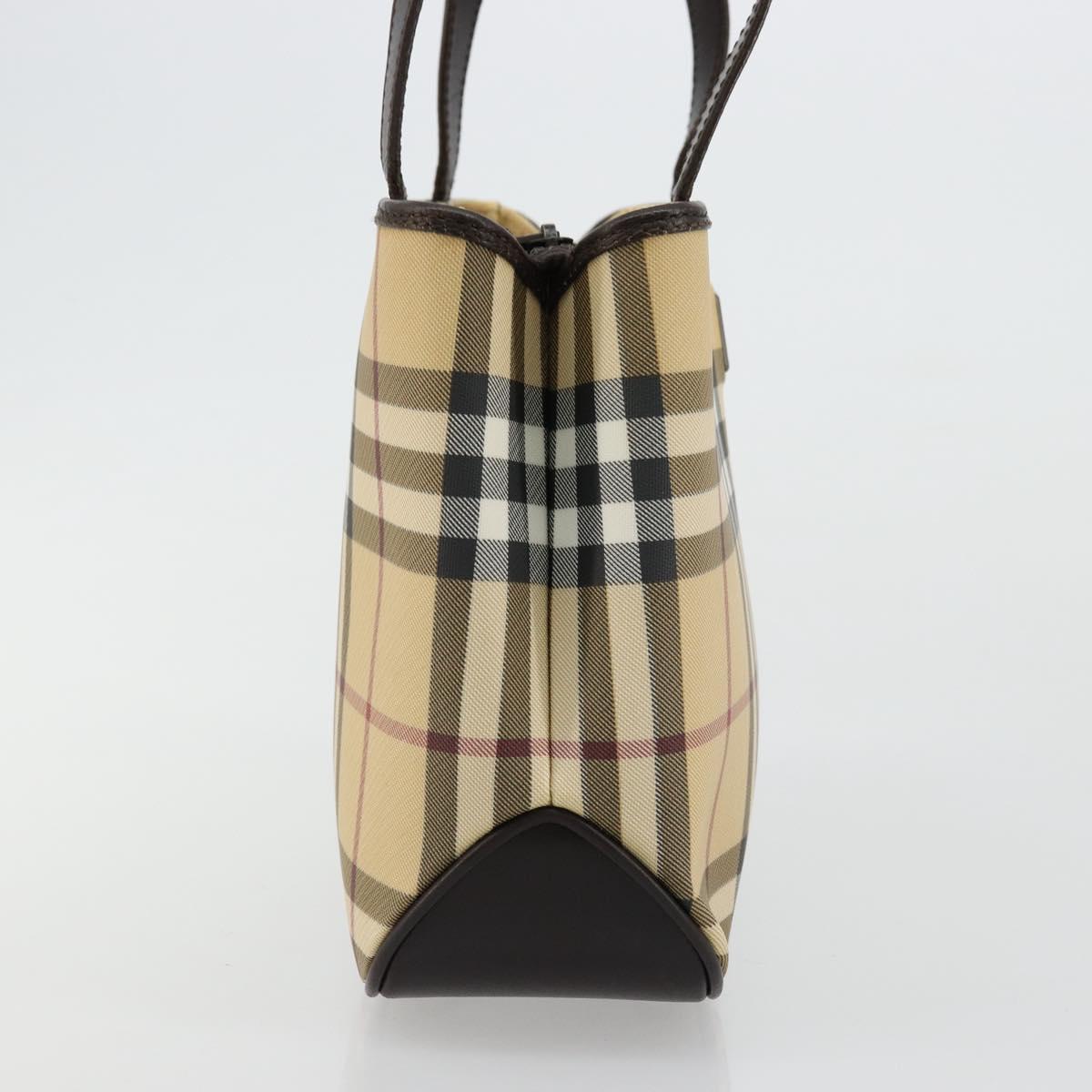 BURBERRY Nova Check Hand Bag PVC Leather Beige Auth BA12421