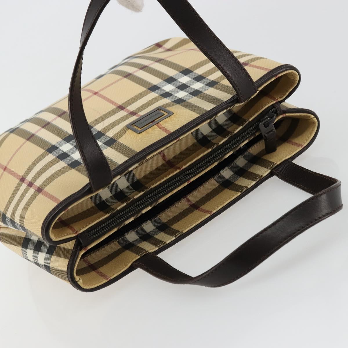 BURBERRY Nova Check Hand Bag PVC Leather Beige Auth BA12421