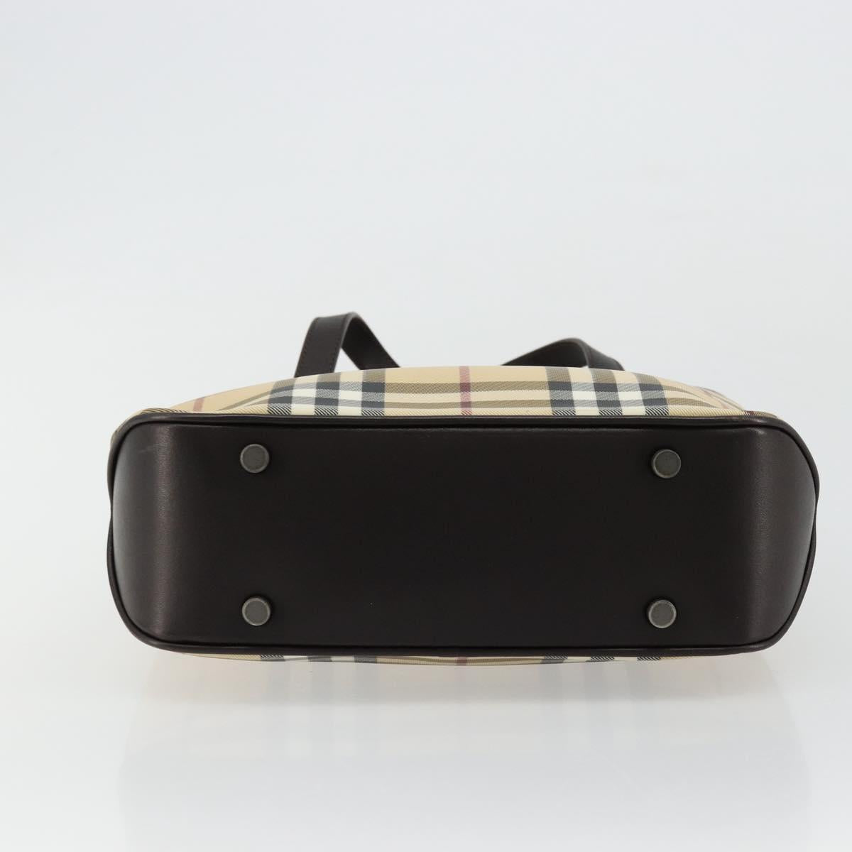 BURBERRY Nova Check Hand Bag PVC Leather Beige Auth BA12421