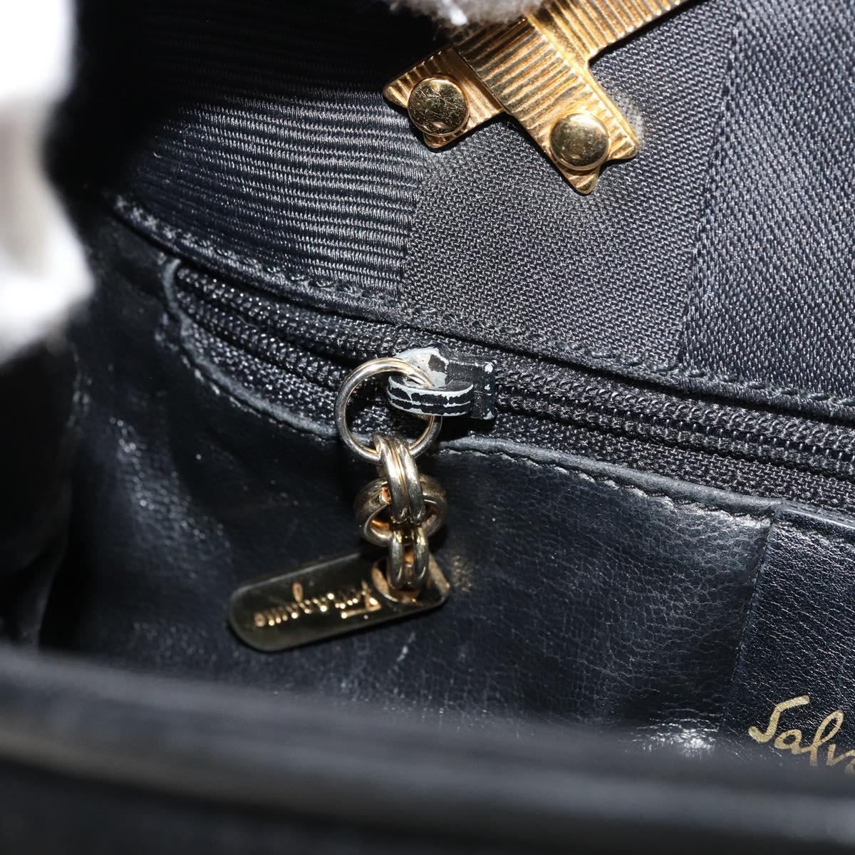 Salvatore Ferragamo Hand Bag Nylon Black Gold Auth BA12422