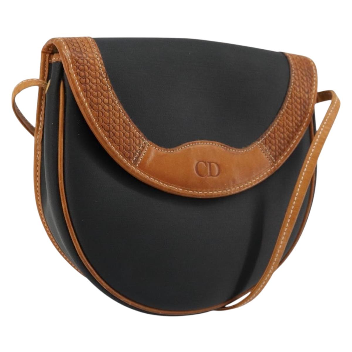 Christian Dior Shoulder Bag Coated Canvas Black Gold Auth BA12423