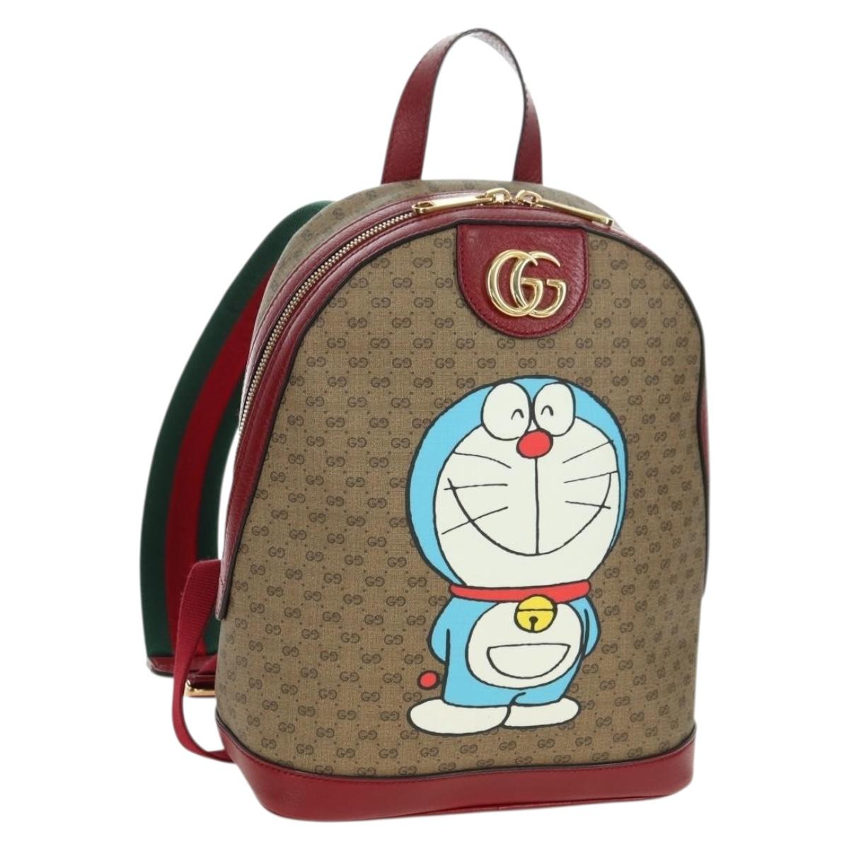 GUCCI Micro GG Supreme Doraemon Backpack PVC Beige Gold 647816 Auth BA12426M