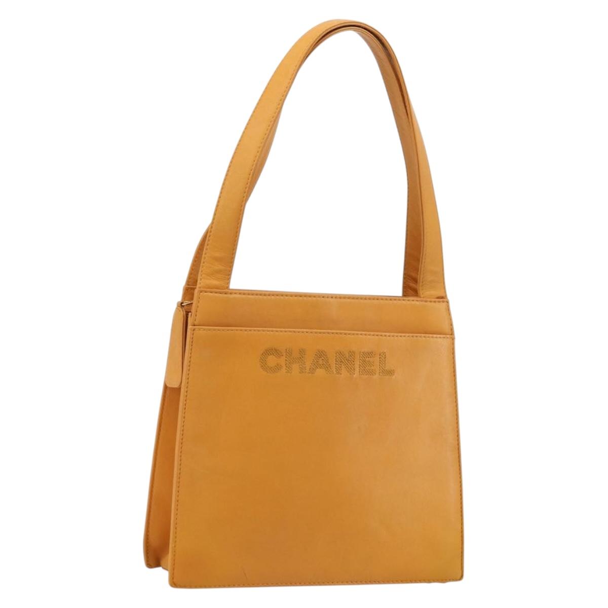 CHANEL Tote Bag Leather Orange Gold CC Auth BA12427A
