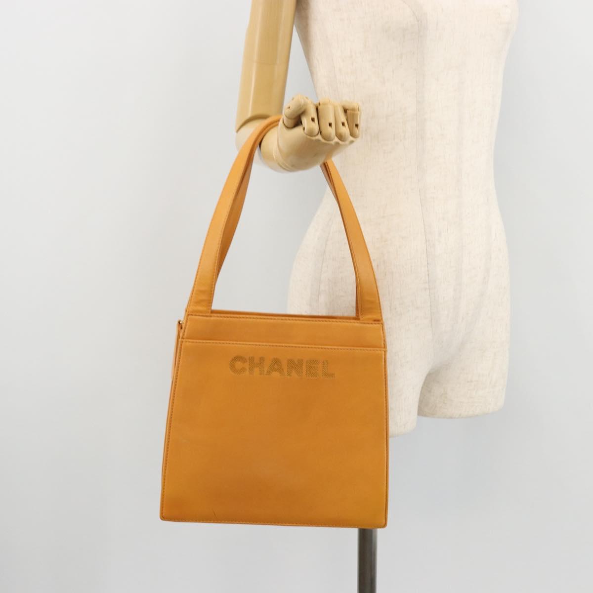 CHANEL Tote Bag Leather Orange Gold CC Auth BA12427A