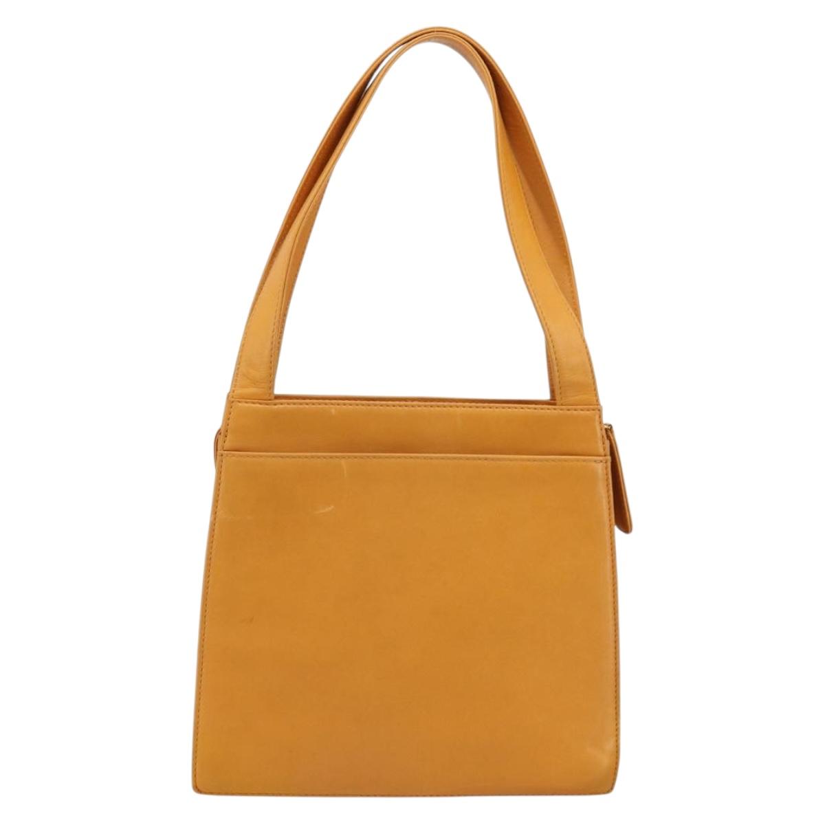 CHANEL Tote Bag Leather Orange Gold CC Auth BA12427A