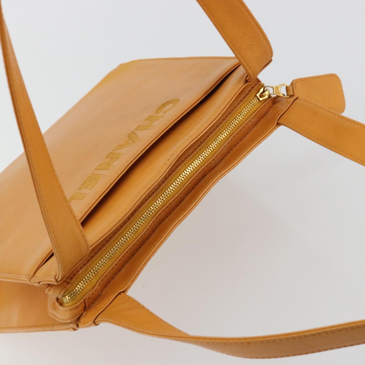 CHANEL Tote Bag Leather Orange Gold CC Auth BA12427A