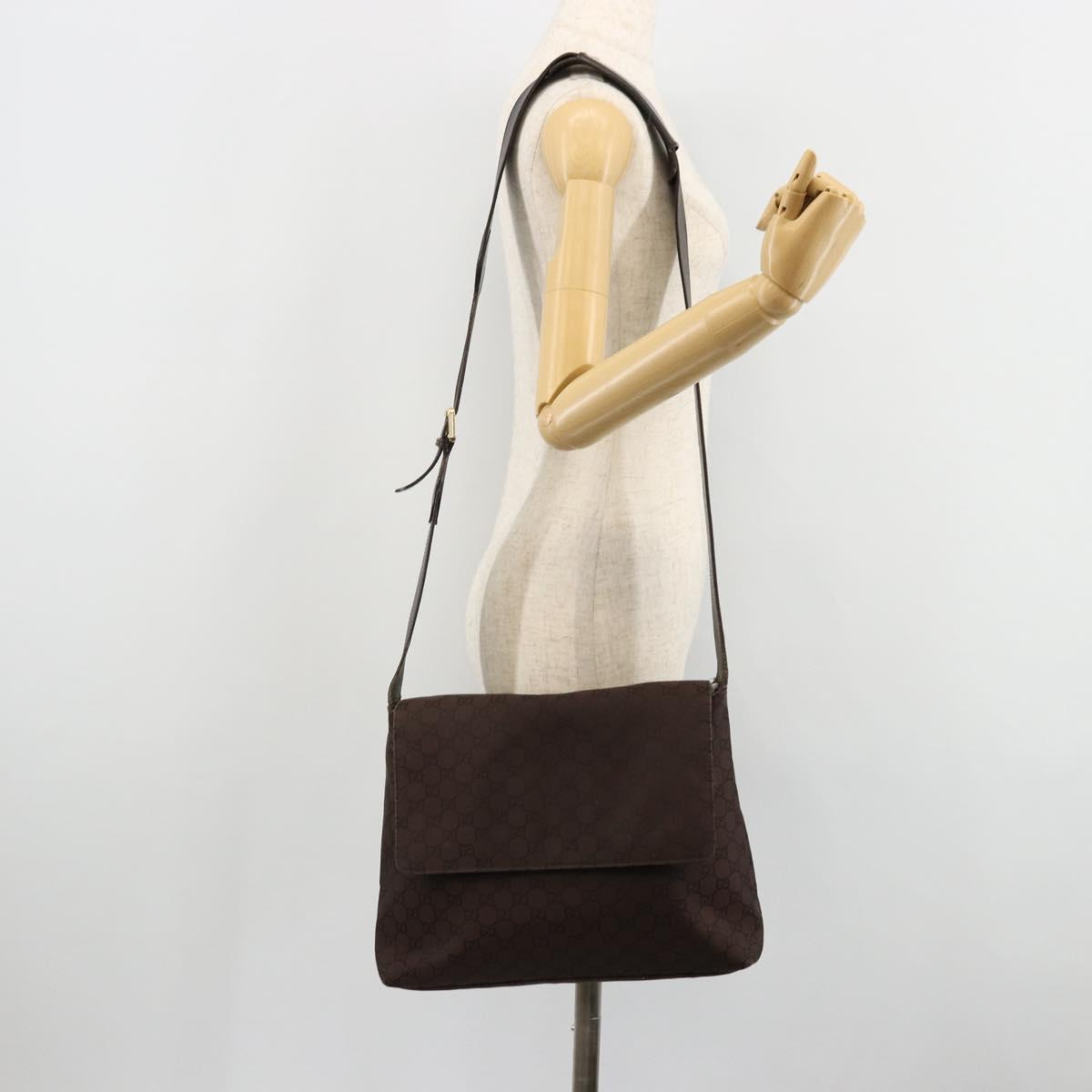GUCCI GG Canvas Shoulder Bag Nylon Outlet Brown Gold 272351 Auth BA12428