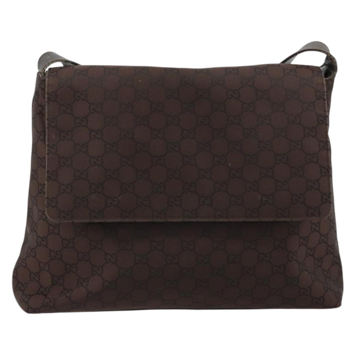 GUCCI GG Canvas Shoulder Bag Nylon Outlet Brown Gold 272351 Auth BA12428