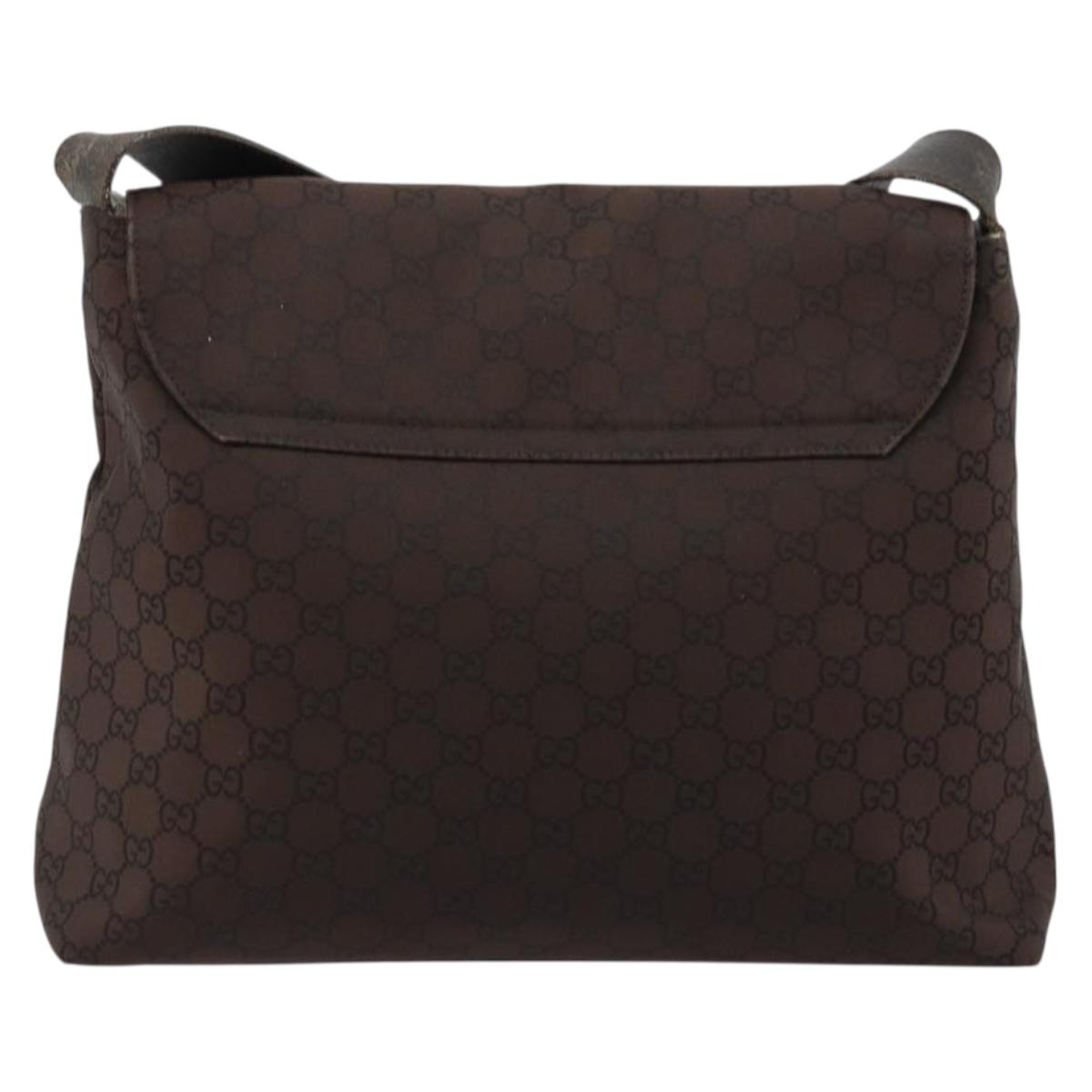 GUCCI GG Canvas Shoulder Bag Nylon Outlet Brown Gold 272351 Auth BA12428