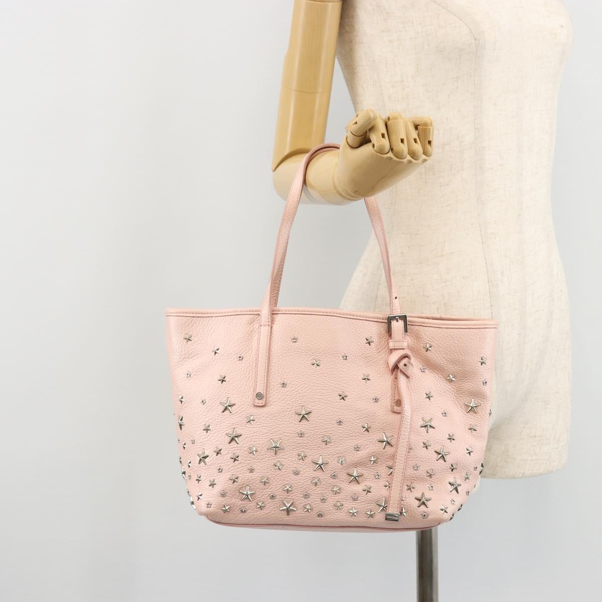 Jimmy Choo Tote Bag Leather Pink Silver Auth BA12429A