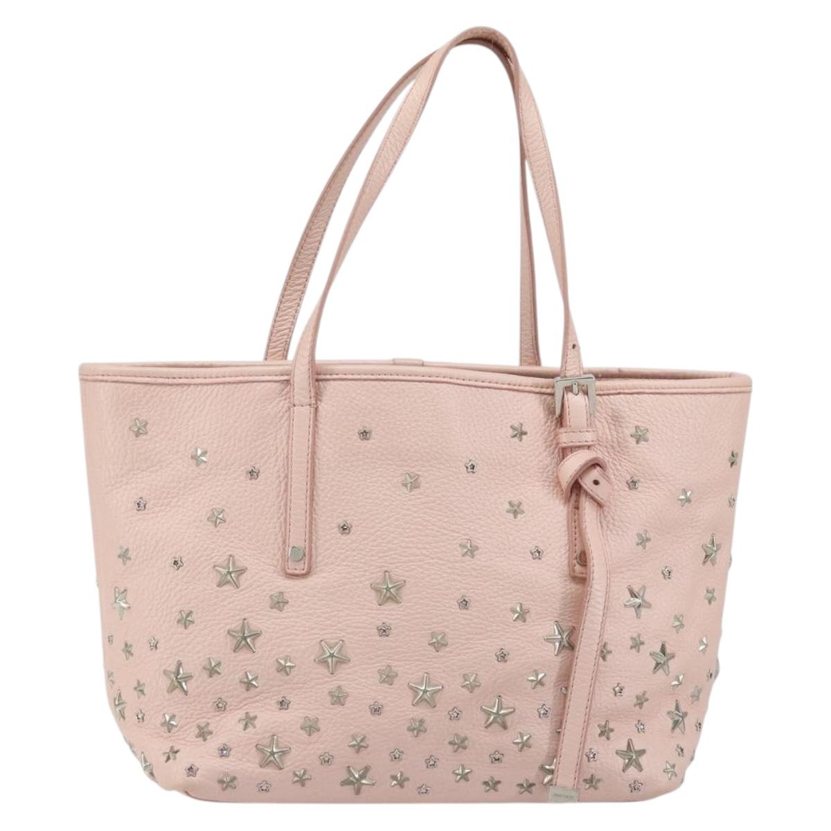 Jimmy Choo Tote Bag Leather Pink Silver Auth BA12429A