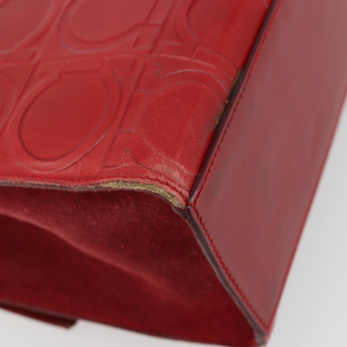 Salvatore Ferragamo Gancini Hand Bag Leather Red Silver Auth BA12430