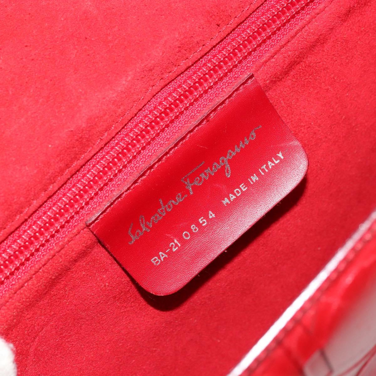 Salvatore Ferragamo Gancini Hand Bag Leather Red Silver Auth BA12430
