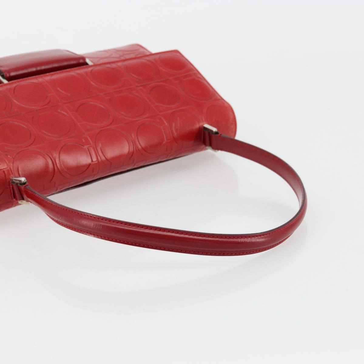 Salvatore Ferragamo Gancini Hand Bag Leather Red Silver Auth BA12430