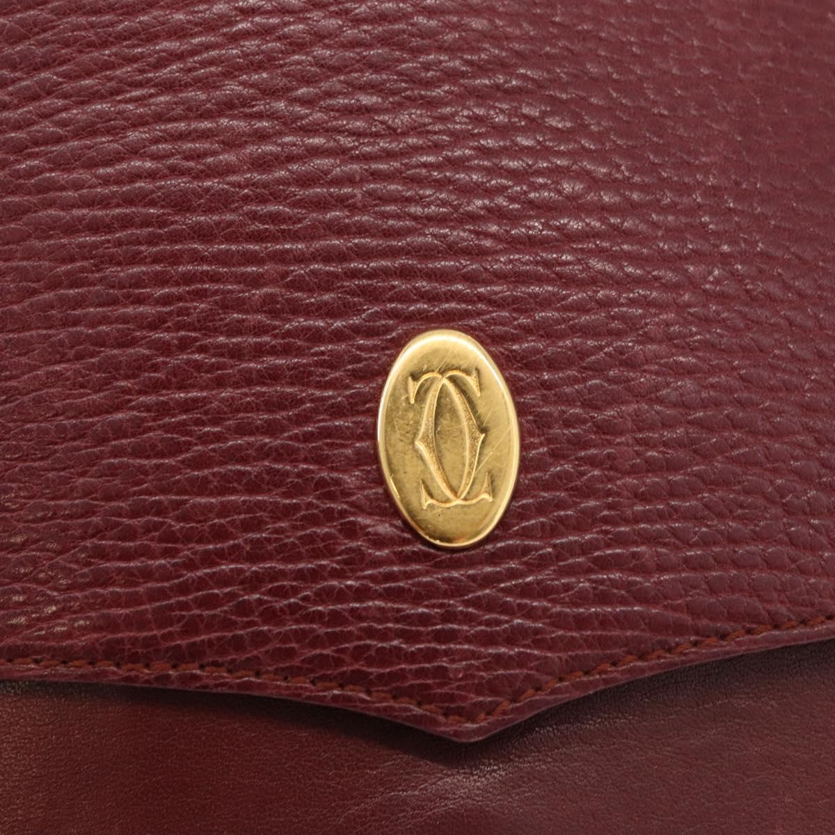 CARTIER Must Line Shoulder Bag Leather Bordeaux Gold Auth BA12432