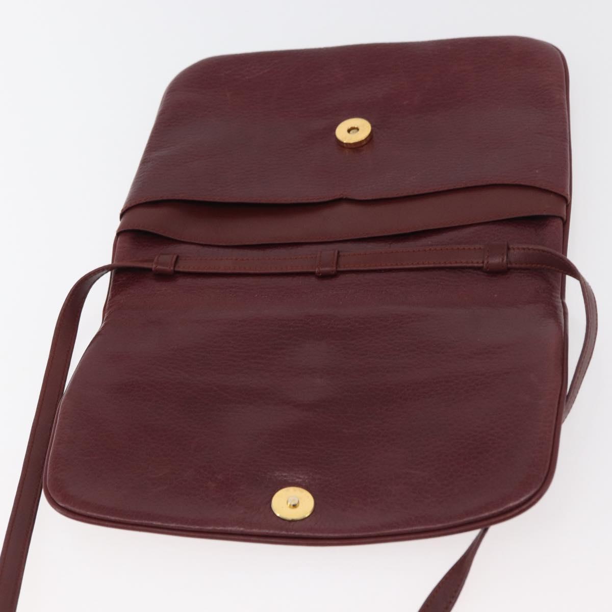 CARTIER Must Line Shoulder Bag Leather Bordeaux Gold Auth BA12432