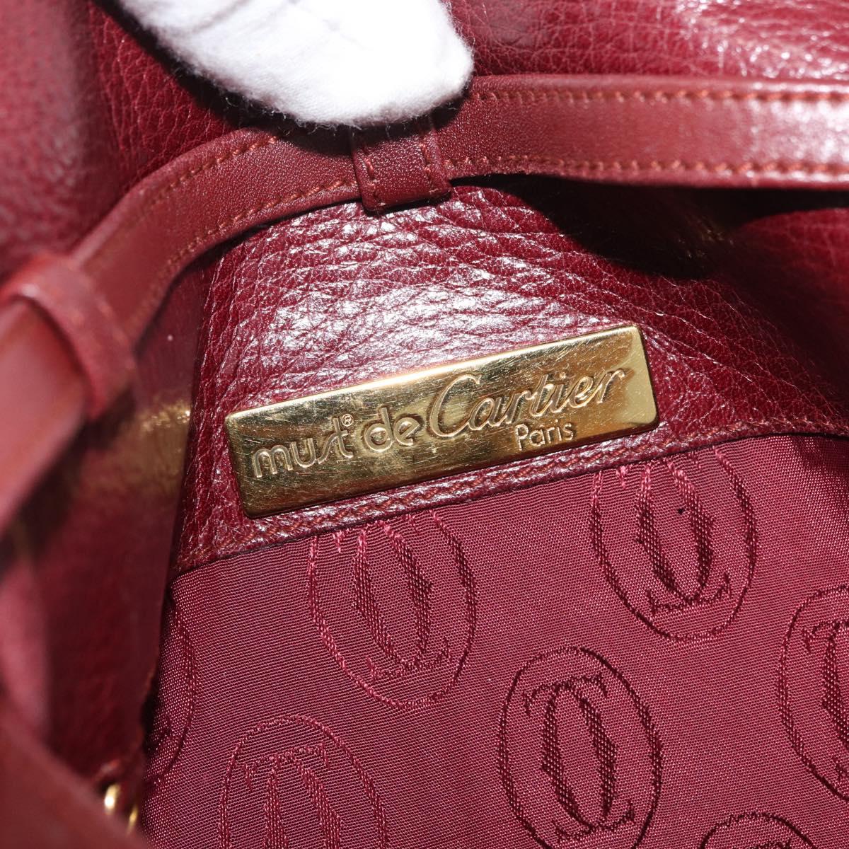CARTIER Must Line Shoulder Bag Leather Bordeaux Gold Auth BA12432
