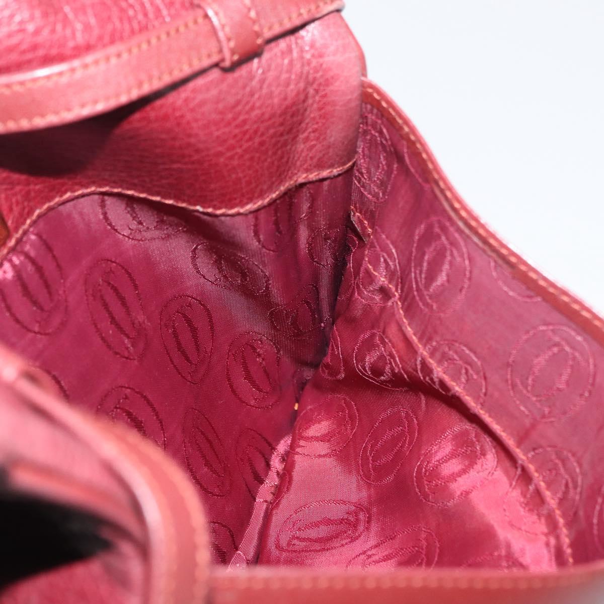 CARTIER Must Line Shoulder Bag Leather Bordeaux Gold Auth BA12432