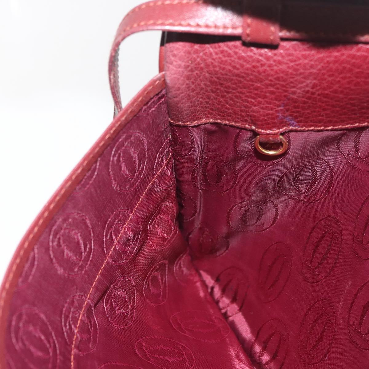 CARTIER Must Line Shoulder Bag Leather Bordeaux Gold Auth BA12432