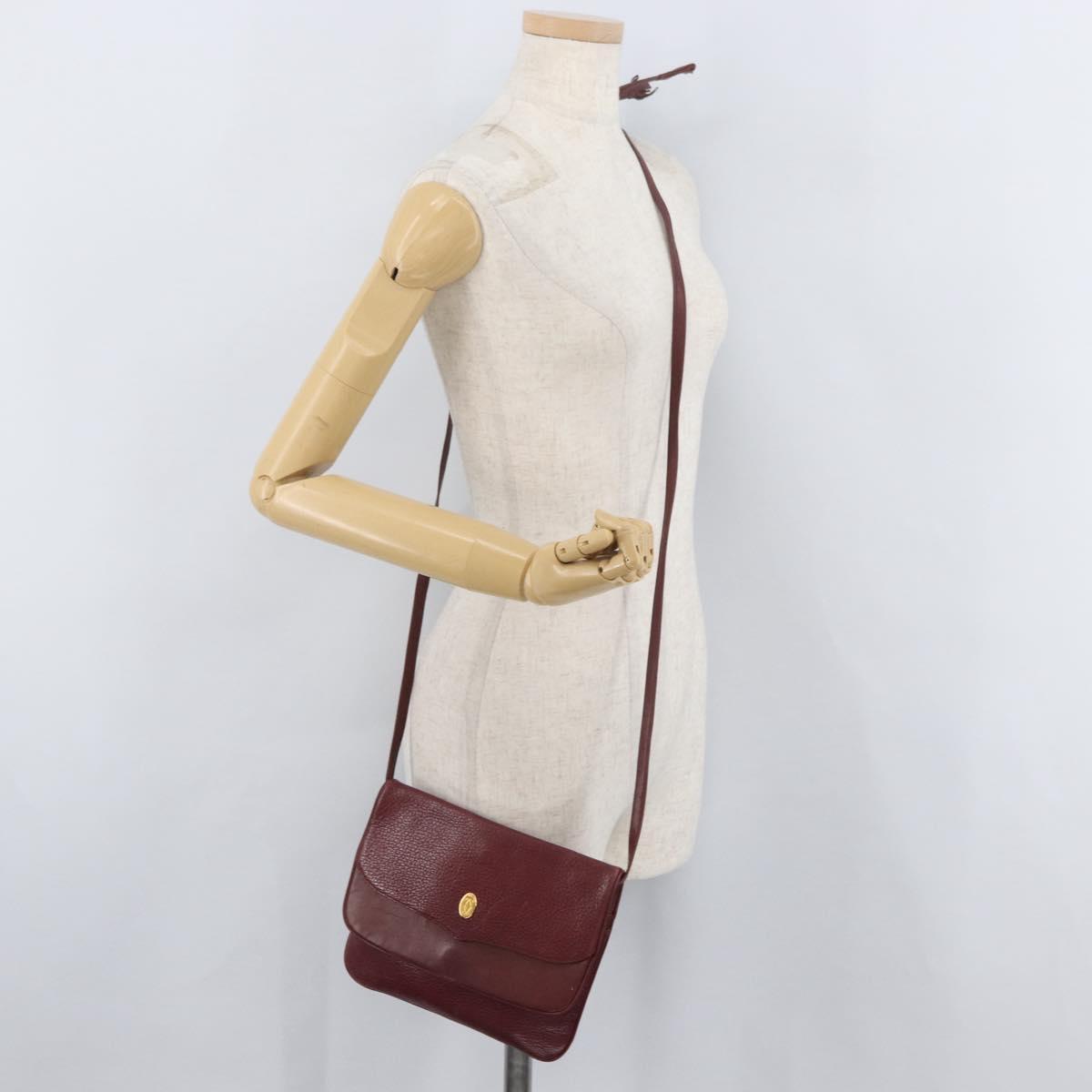 CARTIER Must Line Shoulder Bag Leather Bordeaux Gold Auth BA12432