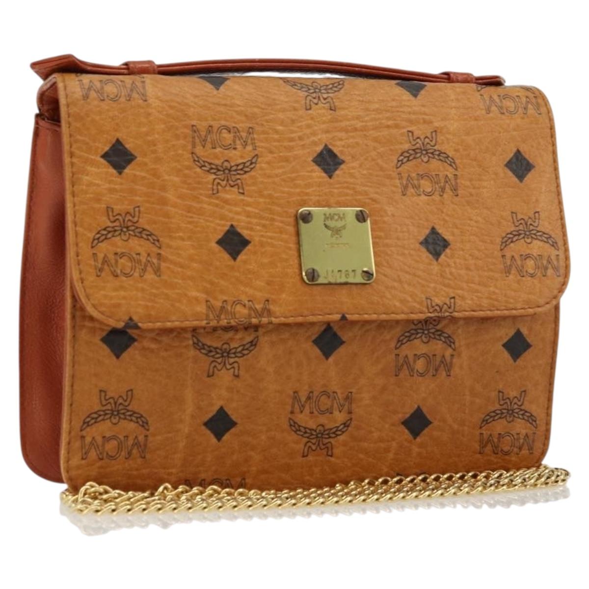 MCM Vicetos Logogram Hand Bag PVC Leather 2way Brown Gold Auth BA12433A