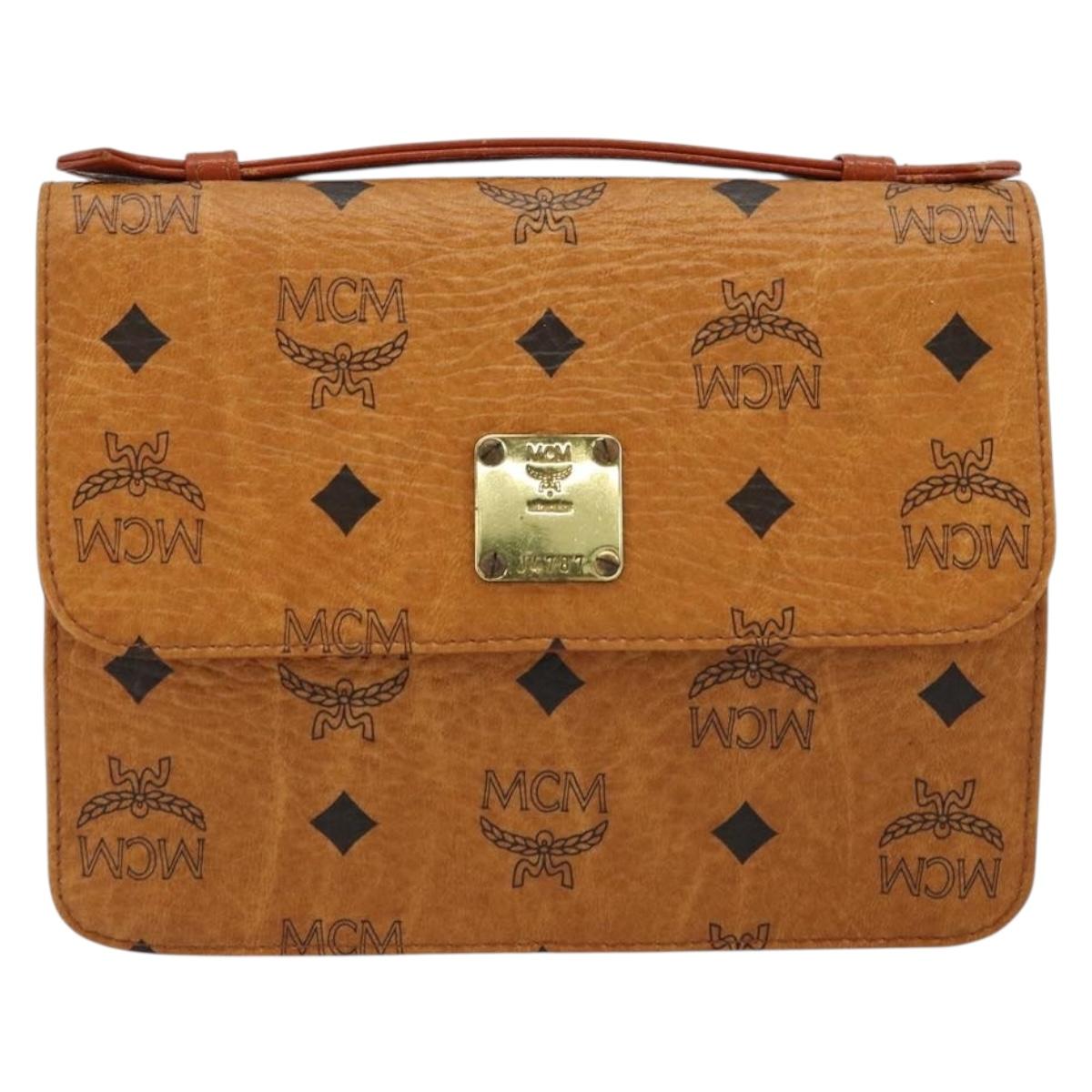 MCM Vicetos Logogram Hand Bag PVC Leather 2way Brown Gold Auth BA12433A
