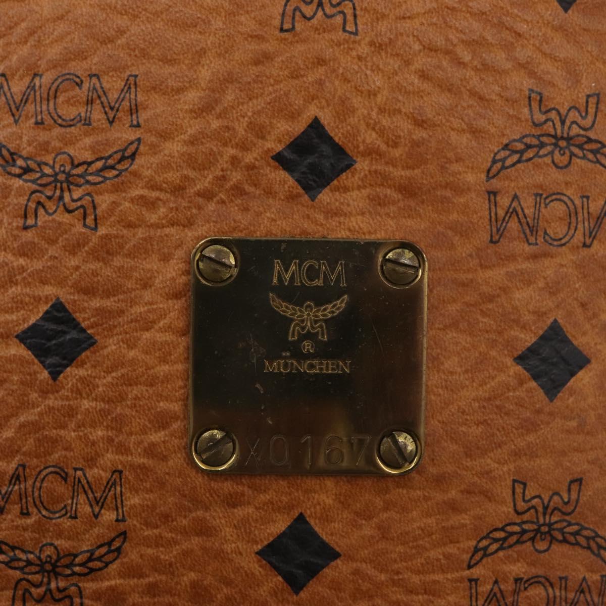 MCM Vicetos Logogram Drawstring Bag Bag PVC Leather Brown Gold Auth BA12441A