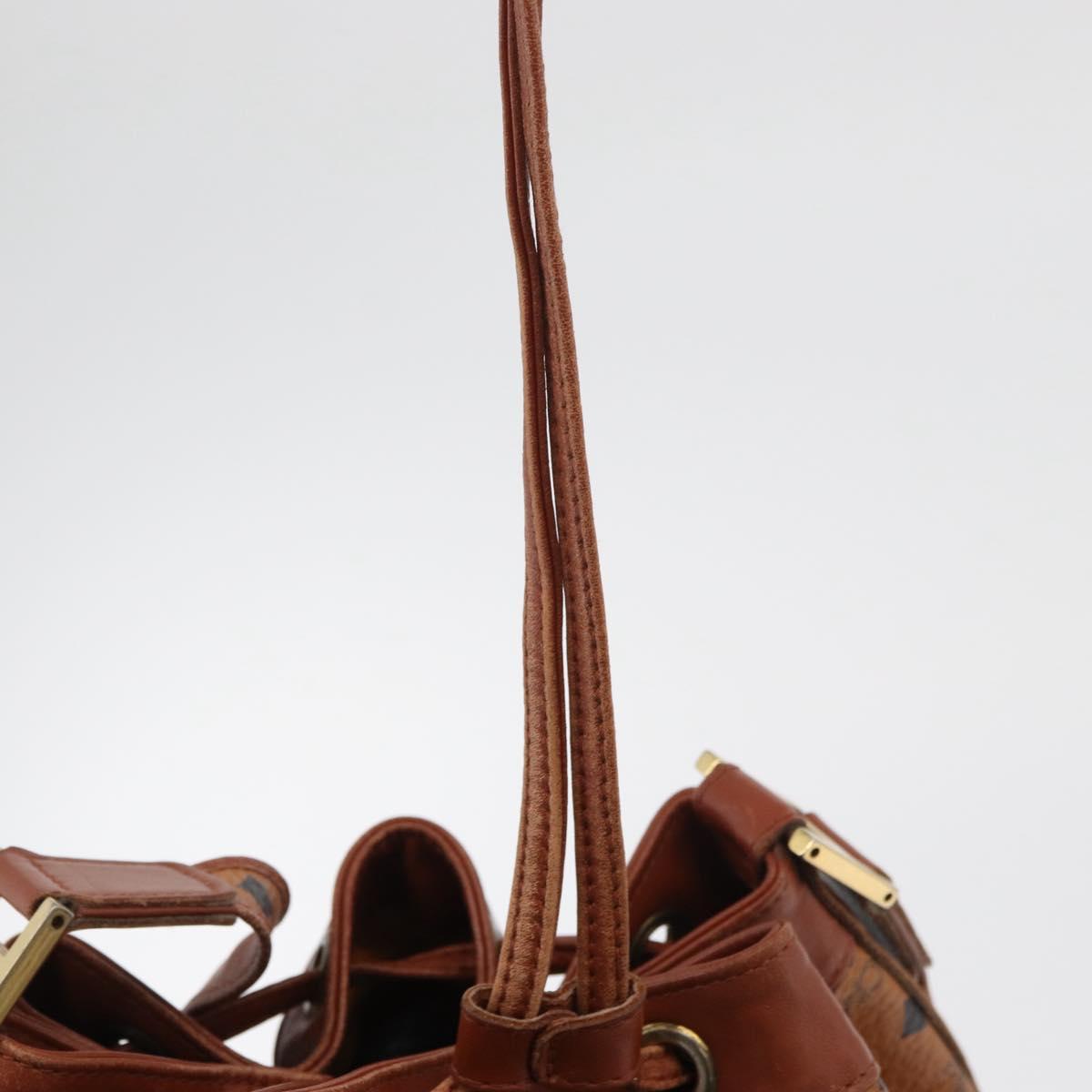 MCM Vicetos Logogram Drawstring Bag Bag PVC Leather Brown Gold Auth BA12441A