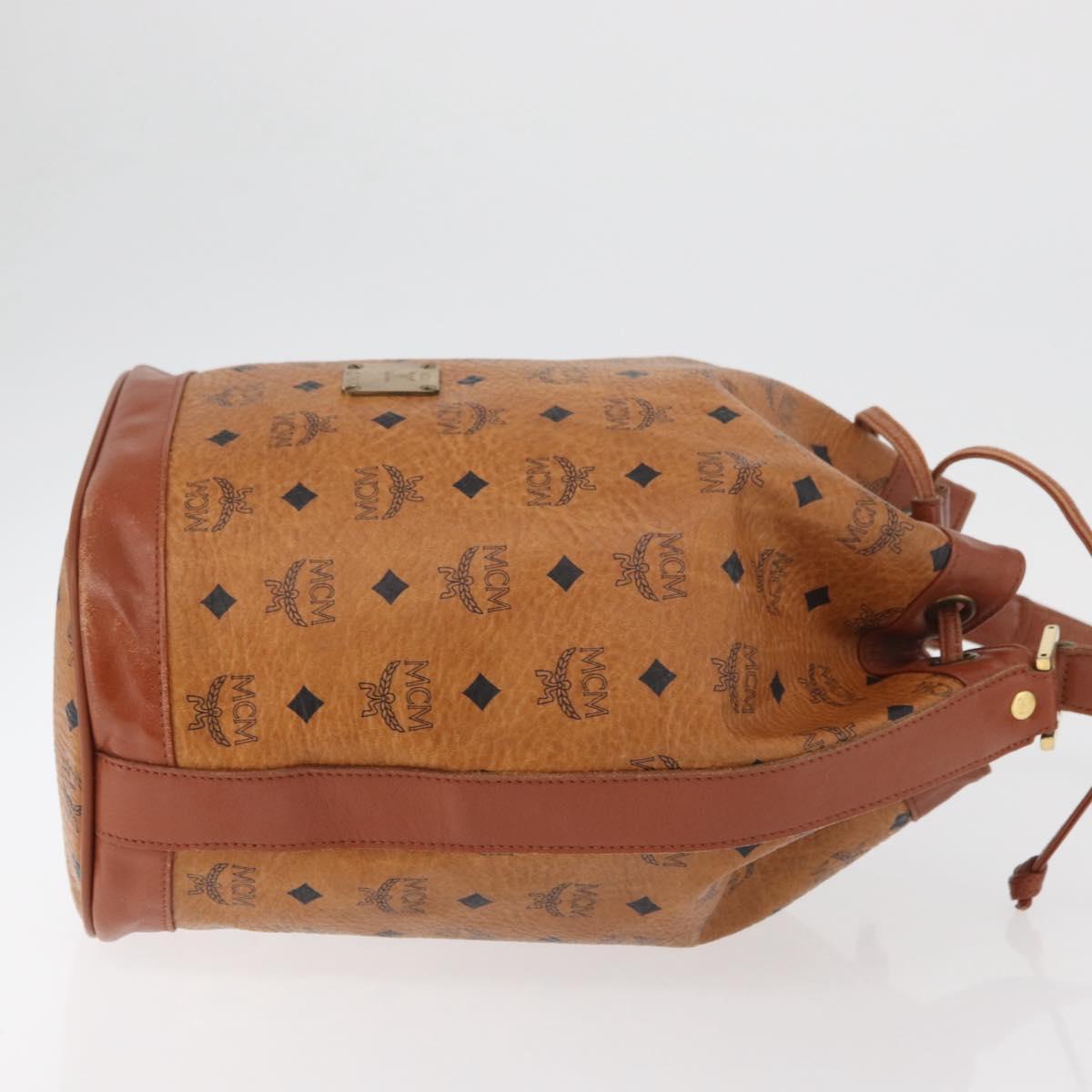 MCM Vicetos Logogram Drawstring Bag Bag PVC Leather Brown Gold Auth BA12441A