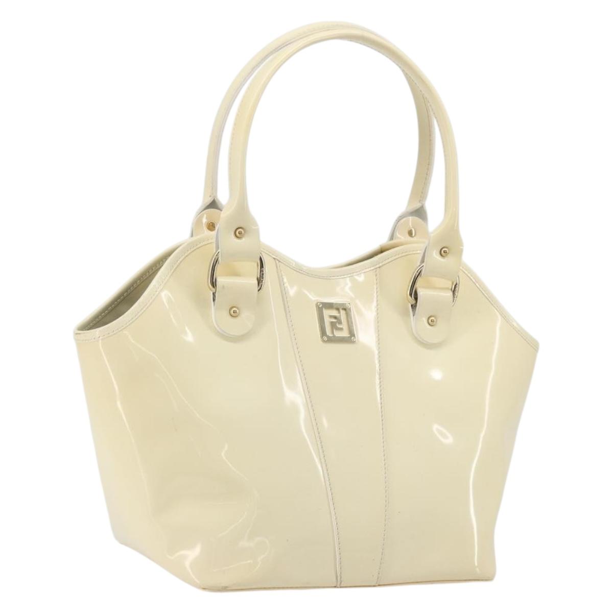 FENDI Hand Bag Patent leather Ivory Gold Auth BA12442A