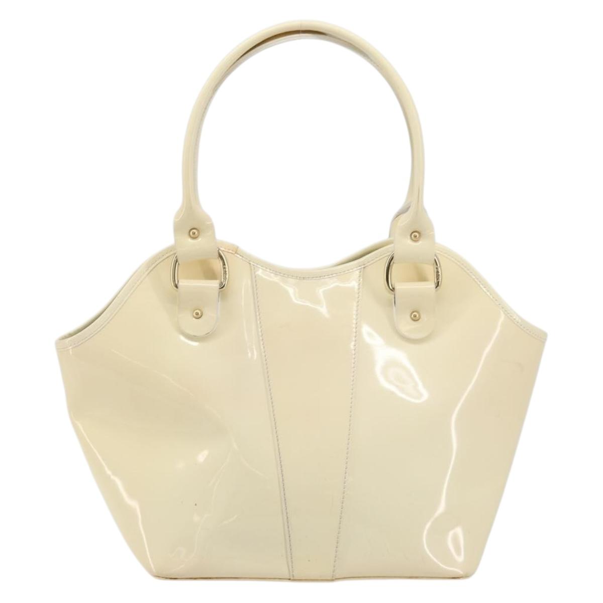 FENDI Hand Bag Patent leather Ivory Gold Auth BA12442A