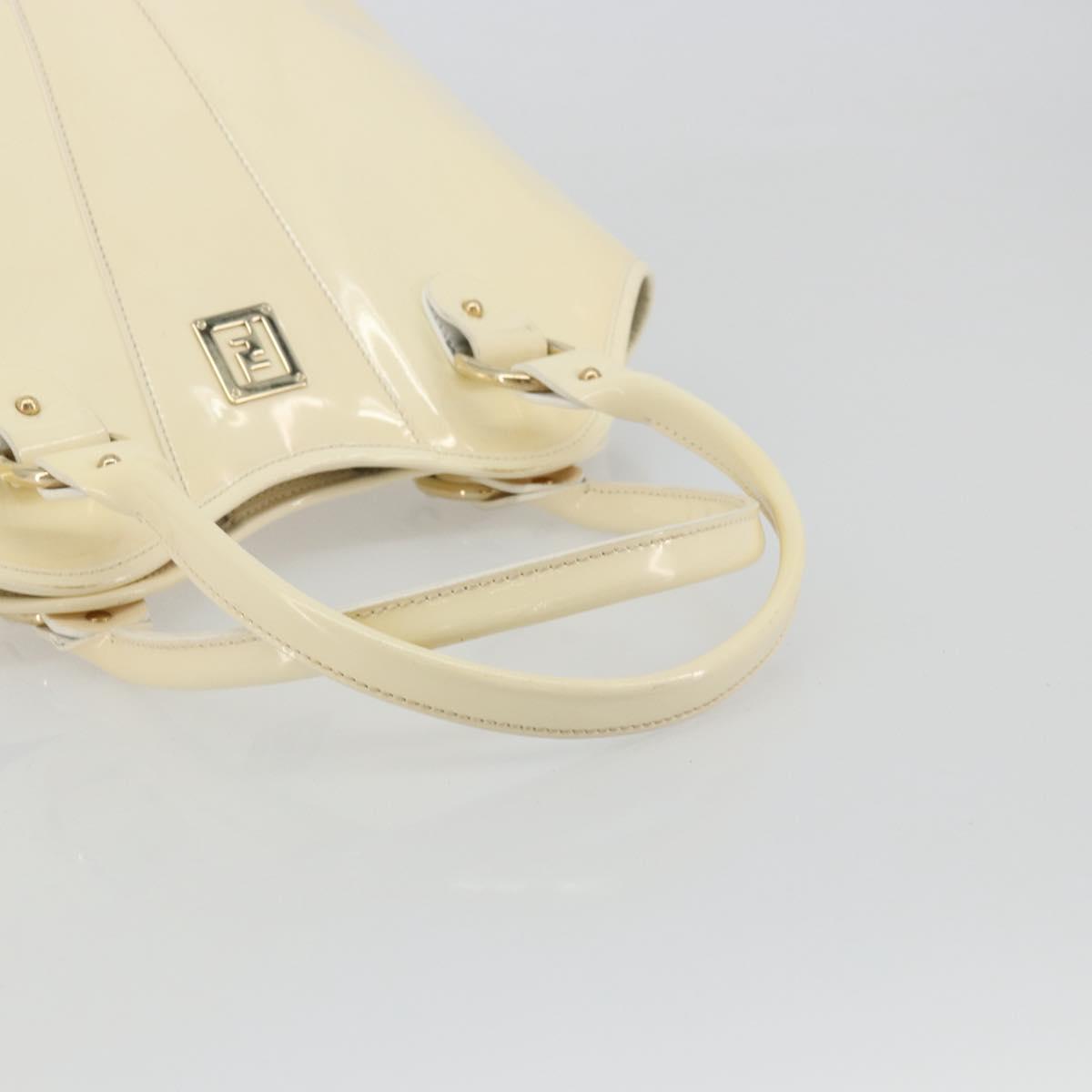 FENDI Hand Bag Patent leather Ivory Gold Auth BA12442A
