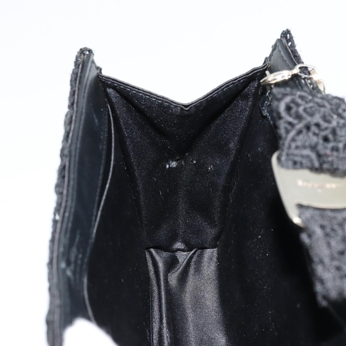 Salvatore Ferragamo Vara ribbon Chain Hand Bag Canvas Black Silver Auth BA12444A