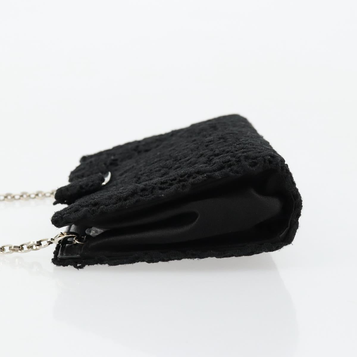 Salvatore Ferragamo Vara ribbon Chain Hand Bag Canvas Black Silver Auth BA12444A