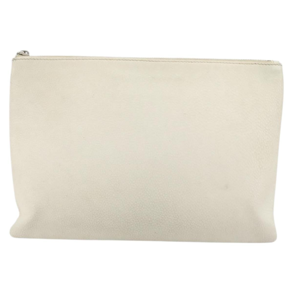 BALENCIAGA Clutch Bag Leather White Silver 485110 Auth BA12446