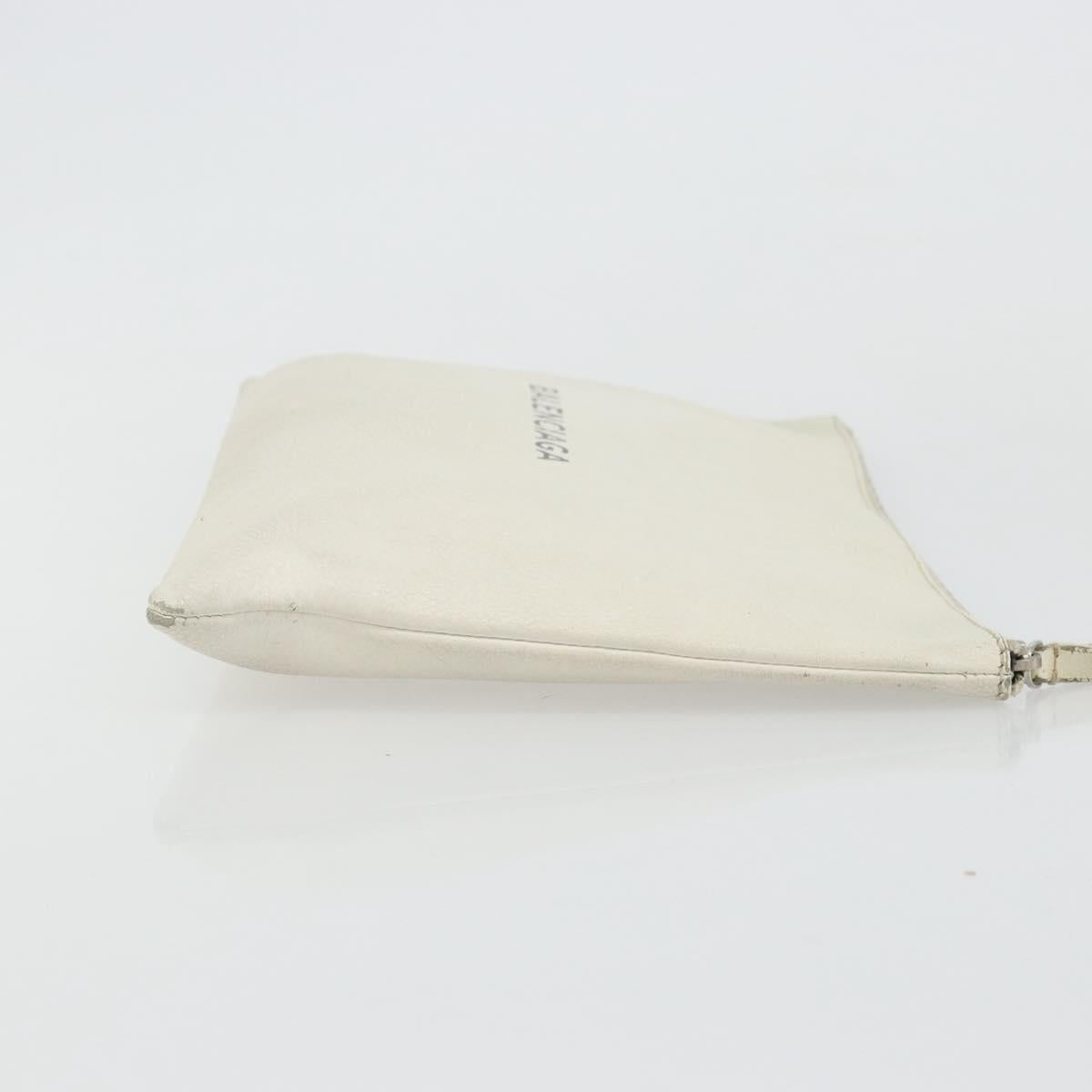 BALENCIAGA Clutch Bag Leather White Silver 485110 Auth BA12446